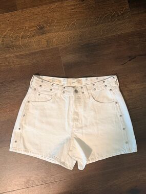 White Studded High-Rise Denim Shorts
